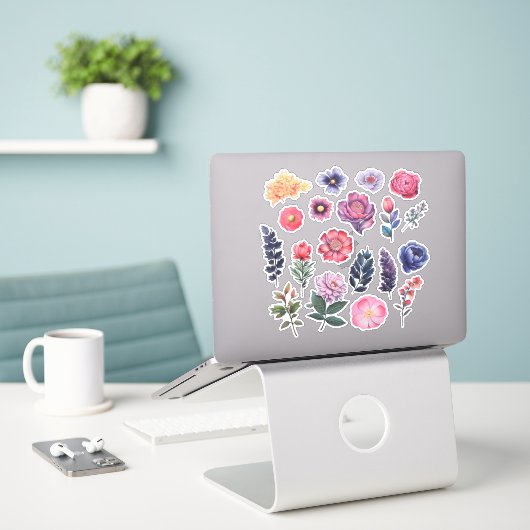 Sticker Boutique à fleurs d'aquarelle (Ordinateur portable sur le bureau)