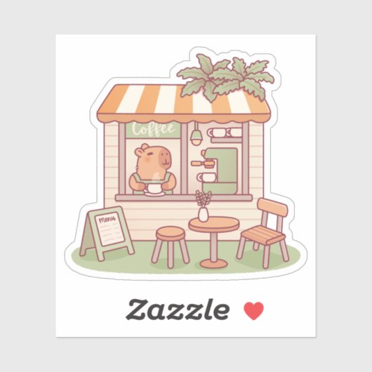 Sticker Boutique De Café Cute Capybara Barista (Feuille)