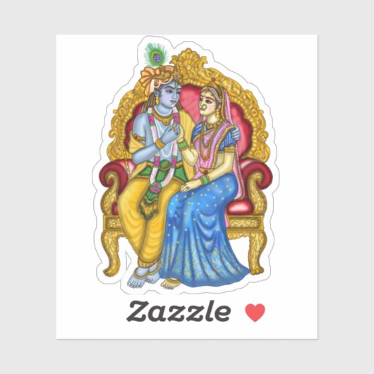 Sticker Bouton Radha Krishna (Feuille)