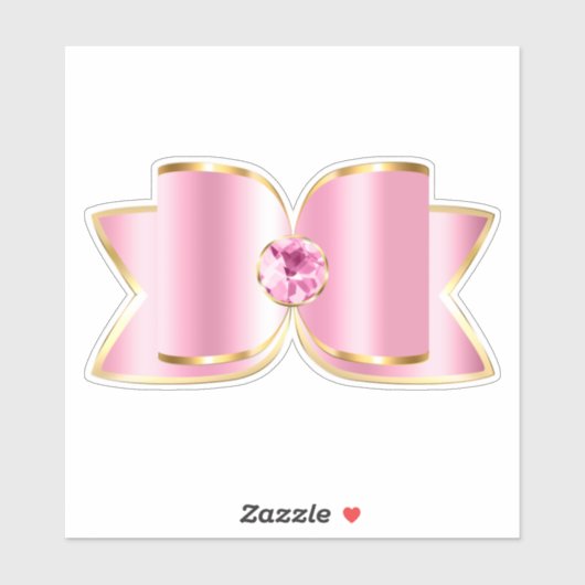 Sticker Bow en verre rose avec pierre centrale (Feuille)