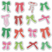 Sticker Bows de Noël Rouge Vert rose sur blanc (Devant)