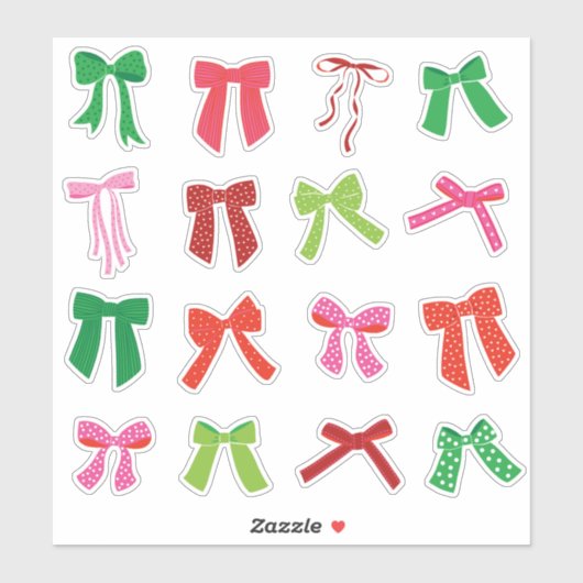 Sticker Bows de Noël Rouge Vert rose sur blanc (Feuille)