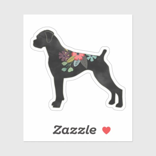 Sticker Boxer Chien race Boho naturel Floral Silhouette (Feuille)