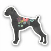 Sticker Boxer Chien race Boho naturel Floral Silhouette (Devant)