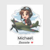 Sticker  Boy Flying Airplane Clouds Fun Kids Personalized (Feuille)