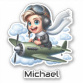 Sticker Boy Flying Airplane Clouds Fun Kids Personalized (Devant)
