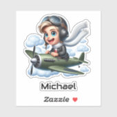 Sticker Boy Flying Airplane Clouds Fun Kids Personalized (Feuille)