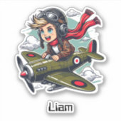 Sticker Boy Flying Airplane Clouds Fun Kids Personalized (Devant)