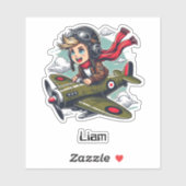 Sticker Boy Flying Airplane Clouds Fun Kids Personalized (Feuille)