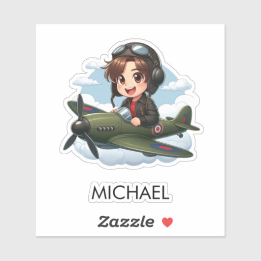 Sticker Boy Flying Airplane Cute Kids Personalized (Feuille)