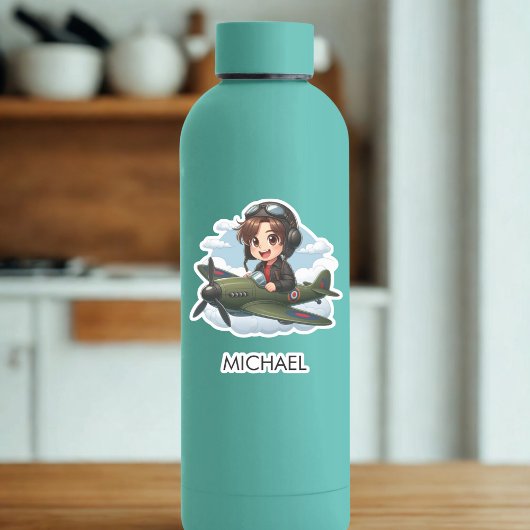 Sticker Boy Flying Airplane Cute Kids Personalized