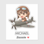 Sticker Boy Flying Airplane Cute Kids Personalized (Feuille)