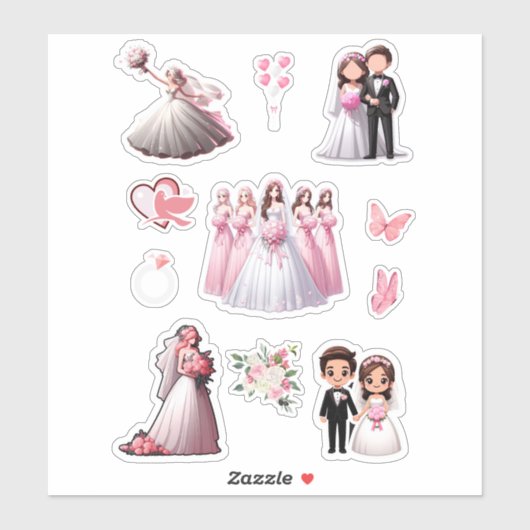 Sticker Bride et pièce rose (Feuille)