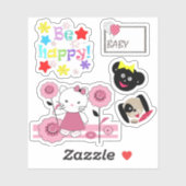 Sticker Bright chien bébé fun fleurs dessin animé kittern (Feuille)