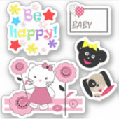 Sticker Bright chien bébé fun fleurs dessin animé kittern (Devant)