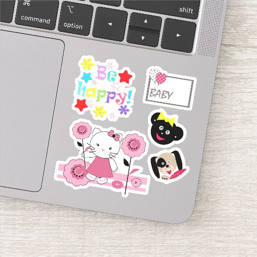 Sticker Bright chien bébé fun fleurs dessin animé kittern (Détail)