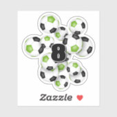 Sticker bright green black soccer balls personalized (Feuille)