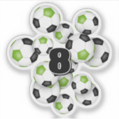 Sticker bright green black soccer balls personalized (Devant)