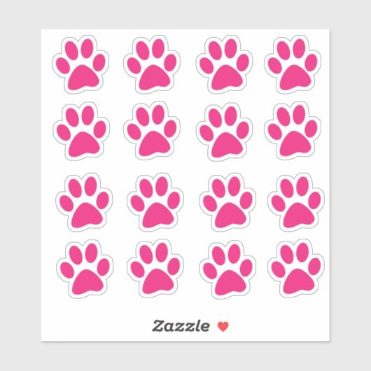 Sticker Bright Pink Paw Prints (Feuille)