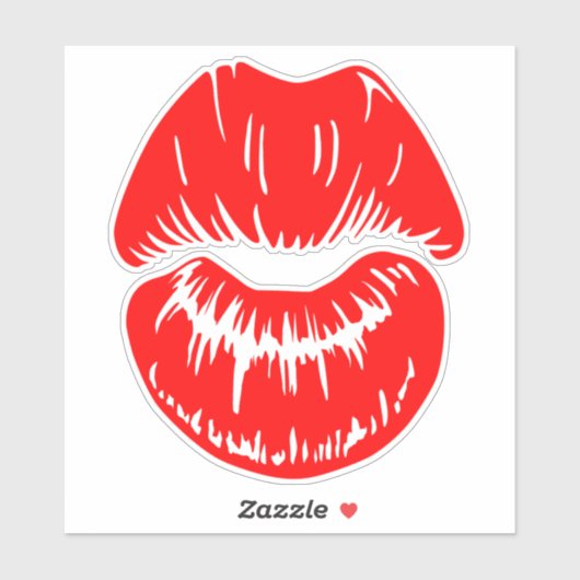 Sticker Bright Red Lipstick Kiss Mark (Feuille)