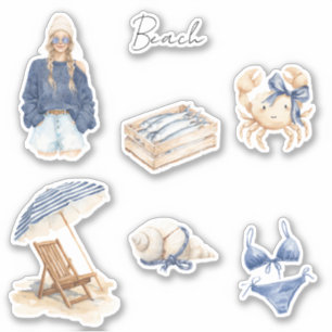 Sticker Brise d'été Coquillage Poisson Crabe Fille Blonde