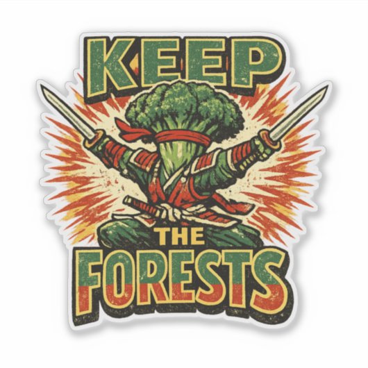 Sticker Broccoli Bushido – PROTÉGEZ LES FORÊTS Héros (Devant)
