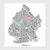 Sticker Brooklyn New York City Word Art Map (Feuille)