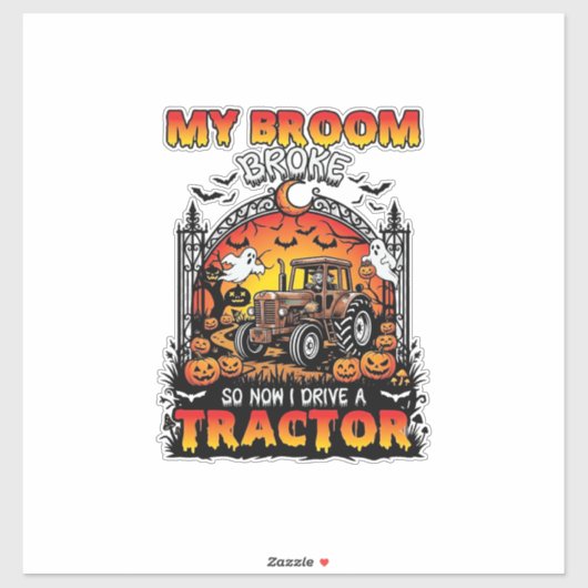 Sticker Broom Broke Tractor Halloween Witch Ghosts_1 (Feuille)
