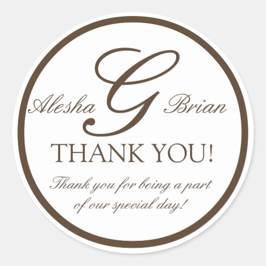 Sticker Brown Blanc Monogrammé de mariage Favor (Devant)