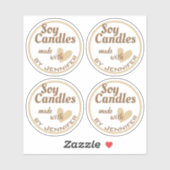 Sticker Brown et blanc Fabriqué avec amour Coeur Bougies b (Feuille)