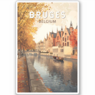 Sticker Bruges Belgique Illustration Voyage Art Vintage