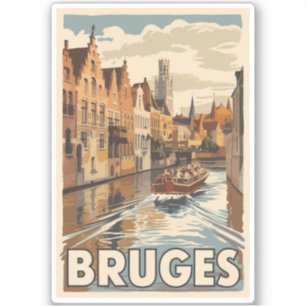 Sticker Bruges Belgique Illustration Voyage Art Vintage