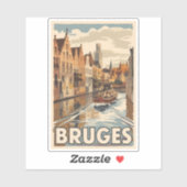 Sticker Bruges Belgique Illustration Voyage Art Vintage (Feuille)