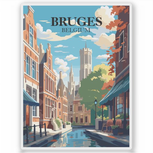 Sticker Bruges Belgium Travel Illustration (Devant)