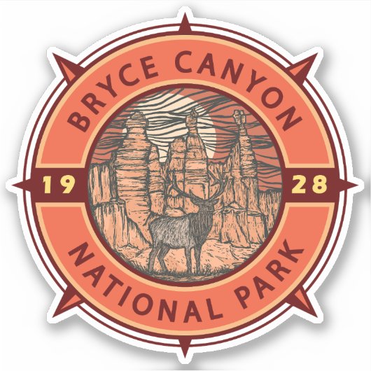 Sticker Bryce Canyon Parc national Elk Retro Compass (Devant)
