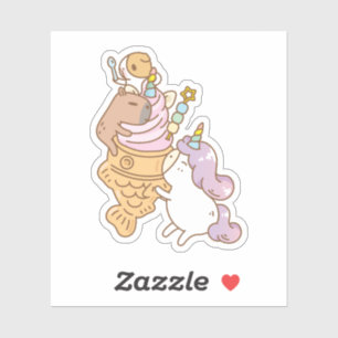Sticker Bubu et Moonch, crème glacée Unicorn Taiyaki
