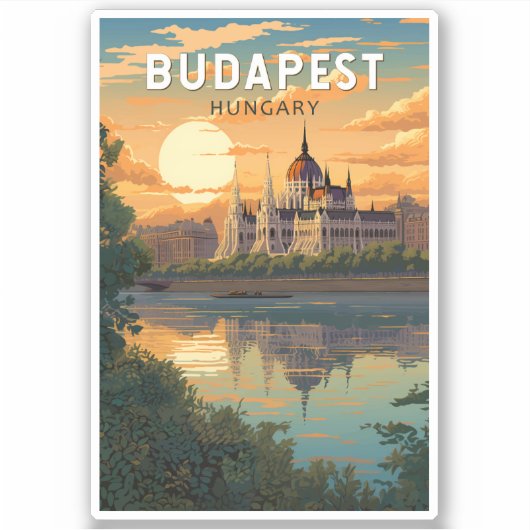 Sticker Budapest Hongrie Travel Art Vintage (Devant)
