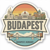 Sticker Budapest Hungary Skyline Retro Travel Badge  (Devant)