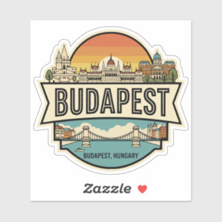 Sticker Budapest Hungary Skyline Retro Travel Badge 
