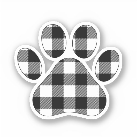 Sticker Buffalo Plaid Black and White Paw Print (Devant)