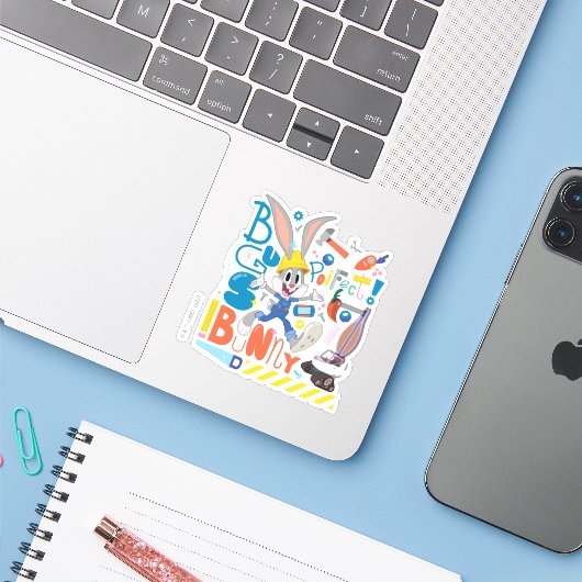 Sticker BUGS BUNNY BUILDERS™| Outils de travail de BUGS BU (Ordinateur portable avec iPhone)