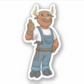 Sticker Bull comme Handyman avec Hammer (Devant)