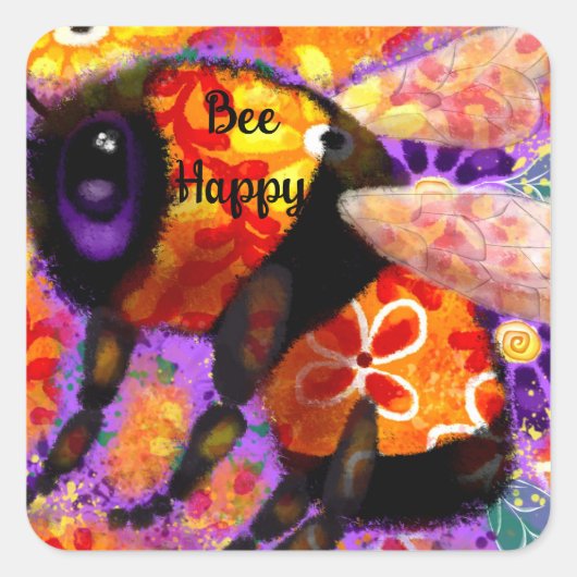 Sticker - Bumble Bee Happy Abstracte kunst Floral (Voorkant)