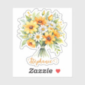 Sticker Bunch de fleurs Floral Design Nom personnalisé (Feuille)