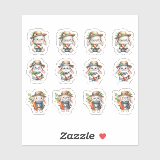 Sticker Bunnies de Pâques avec carottes et lunettes (Feuille)