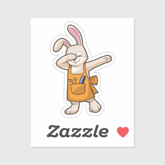 Sticker Bunny comme coiffeur avec peigne et ciseaux (Feuille)