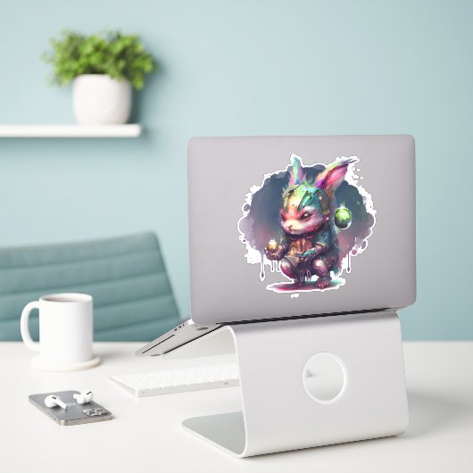 Sticker Bunny Cyberpunk (Ordinateur portable sur le bureau)