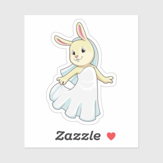 Sticker Bunny en mariage avec Voile (Feuille)
