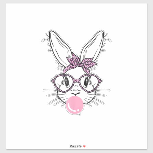 Sticker Bunny Face Leopard Glasses Bubble Gum Easter Day G (Feuille)