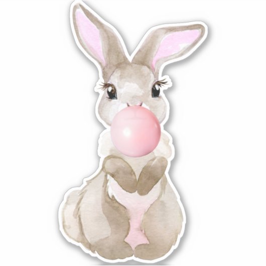 Sticker Bunny Rabbit soufflant bulle gomme mignonne (Devant)